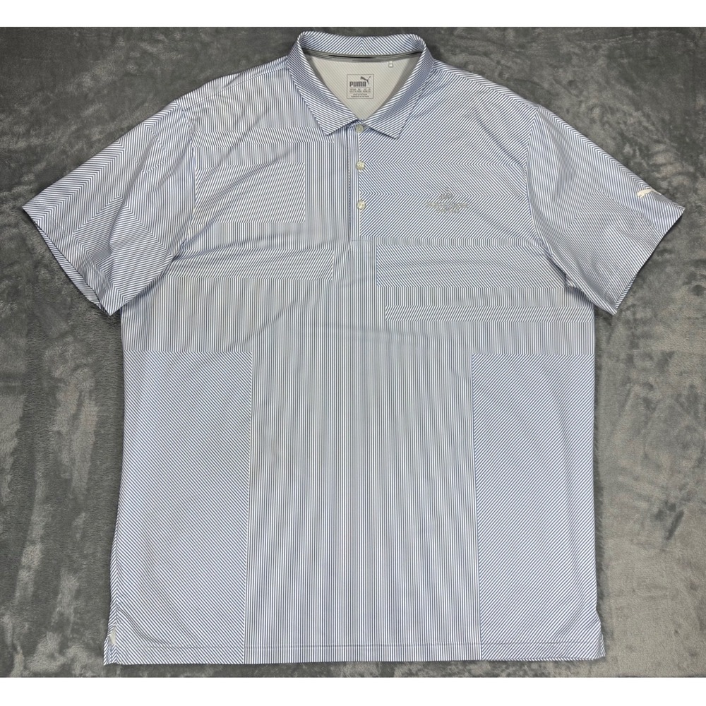 Puma Golf Mens XXL Blue White Striped dryCELL‎ Performance Polo Shirt 574607-02